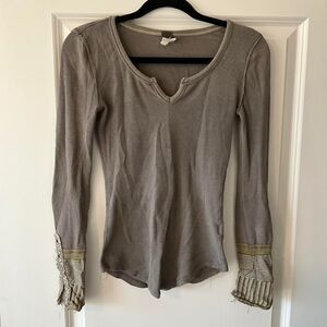 We The Free Embroidered Thermal Knit Long Sleeve Top